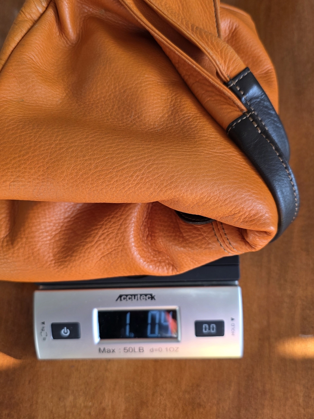 Women's Orange Leather Hobo Bag with Dark Trim - Picture 12 of 12